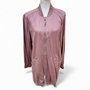 Dex Mauve taupe tencel zip up lightweight longline Bomber coat zip up  sz large